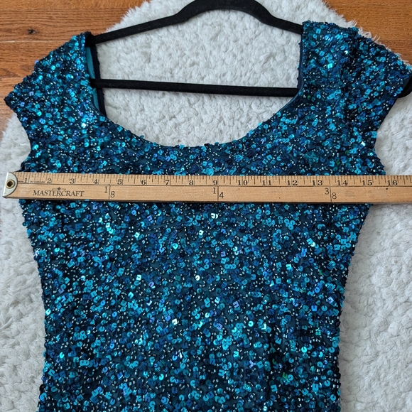 Scala Vintage Sequined Beaded Mini Evening Dress XSmall Blue - Picture 13 of 16